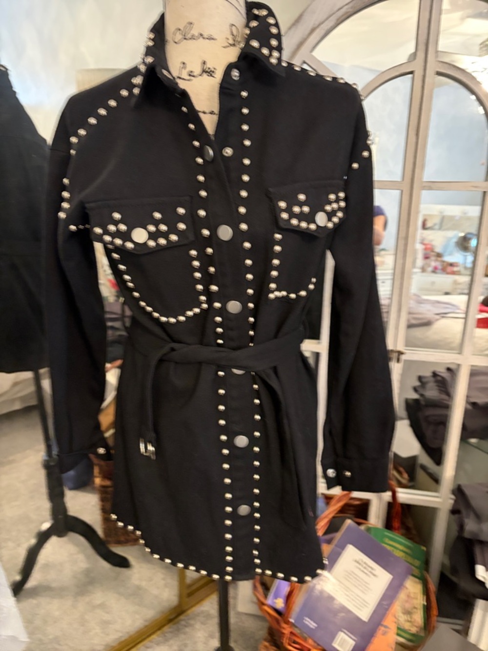 Black Studded Belted Jacket